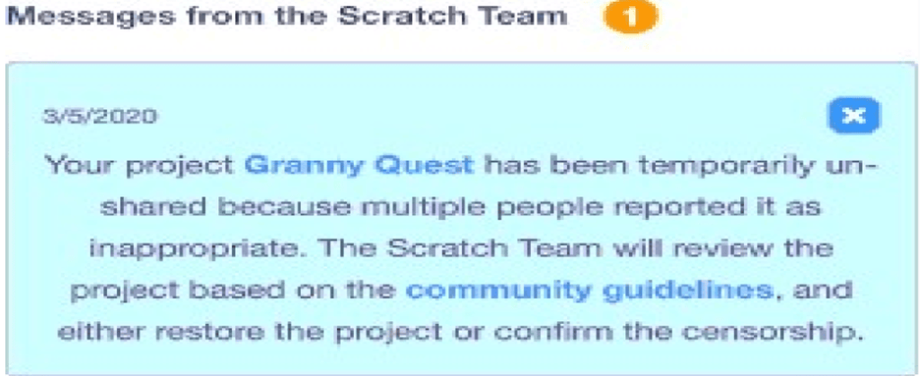 What happens if a project is reported falsely in Scratch