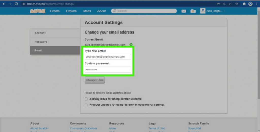 How to change or update the Scratch email address - BrightChamps Blog