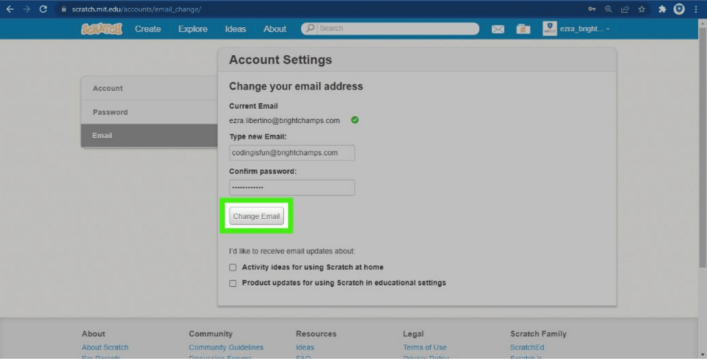 How to change or update the Scratch email address BrightChamps Blog