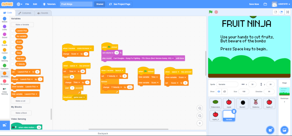 How to create a fruit ninja game on Scratch