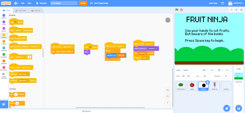 How to create a fruit ninja game on Scratch