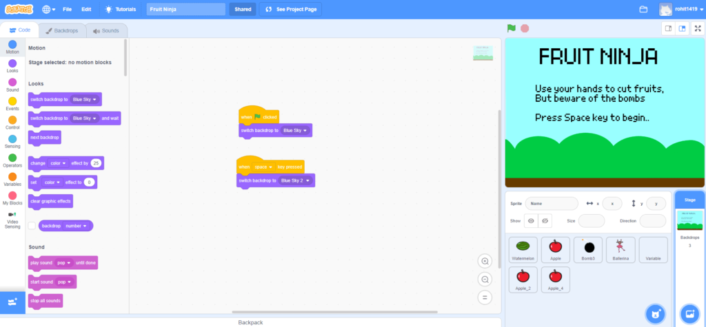 How to create a fruit ninja game on Scratch