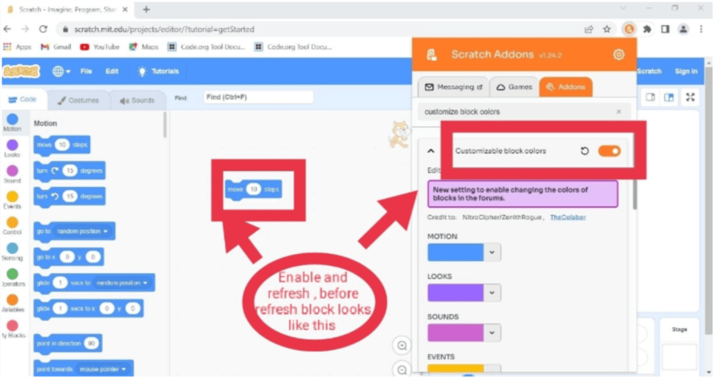 How to use colour sensing block Scratch 3 