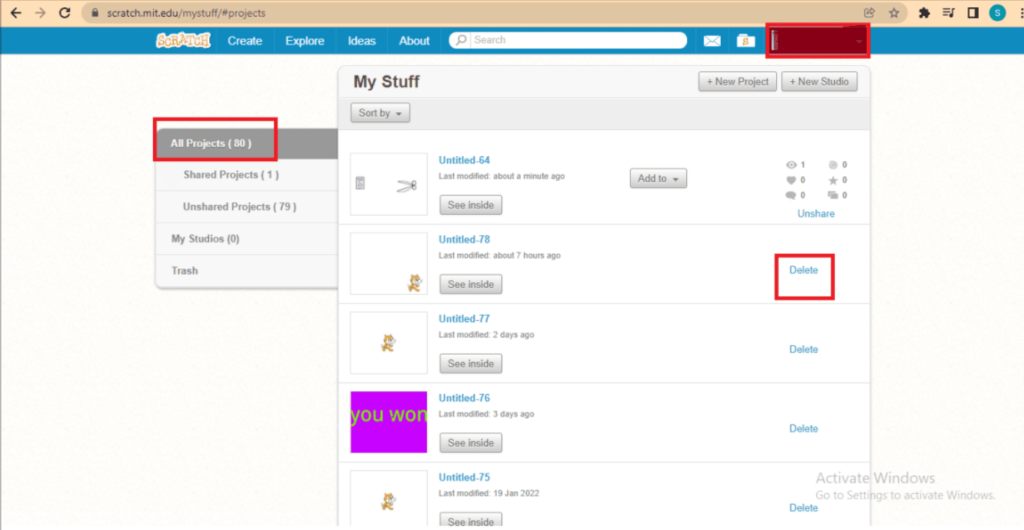 How to Delete Your Projects on Scratch: 4 Steps (with Pictures)