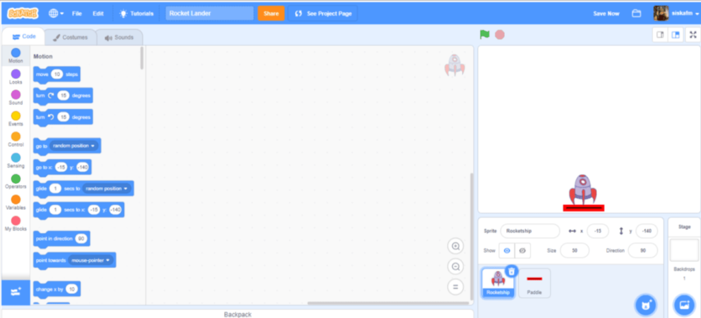 Rocket Lander Game in Scratch