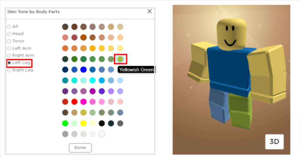 Roblox noob character with only the body colors