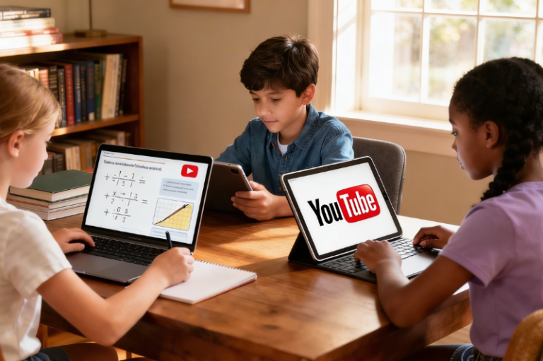 Illustration showing popular children’s YouTube channels for learning and education