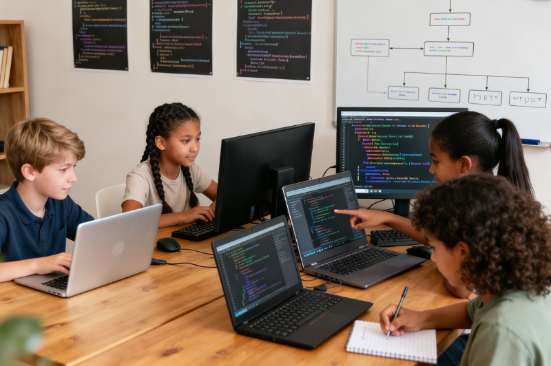 Illustration showing how to choose the best programming language for a child based on age and interests